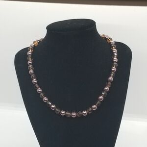 short brown and purple beaded necklace